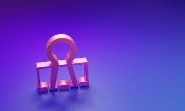 Mor-mavi arkaplanda izole edilmiş pembe cilt klipsi simgesi. Ataç. Minimalizm kavramı. 3 Boyutlu resimleme.