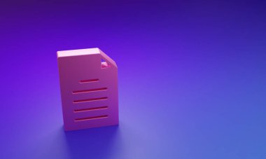 Pembe Dosya belgesi simgesi mor-mavi arkaplanda izole edildi. Kontrol listesi simgesi. İş konsepti. Minimalizm kavramı. 3 Boyutlu resimleme.
