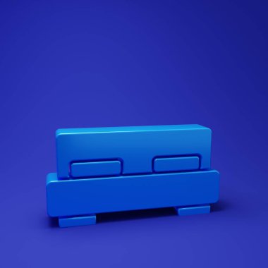 Mavi arka planda iki ya da bir kişilik mavi büyük bir yatak. Minimalizm kavramı. 3 Boyutlu resimleme.