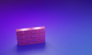 Mor-mavi arka planda izole edilmiş pembe çekmece simgesi. Minimalizm kavramı. 3 Boyutlu resimleme.
