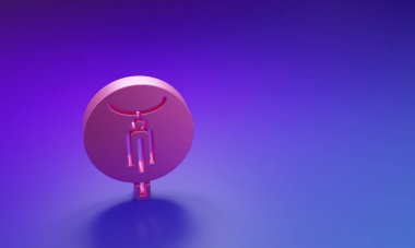 Mor-mavi arkaplanda izole edilmiş pembe bisiklet simgesi. Bisiklet yarışı. Olağanüstü bir spor. Spor malzemeleri. Minimalizm kavramı. 3 Boyutlu resimleme.