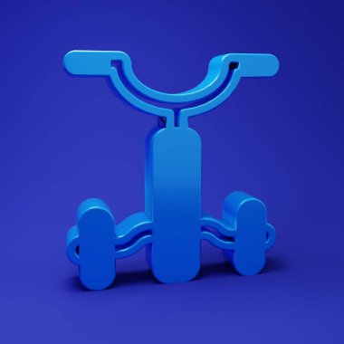 Mavi arka planda izole edilmiş çocuk simgesi için mavi bisiklet. Minimalizm kavramı. 3 Boyutlu resimleme.