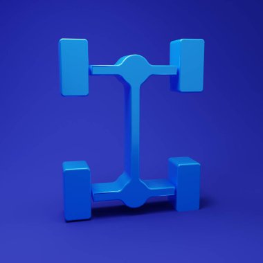 Mavi Chassis araba simgesi mavi arkaplanda izole edildi. Minimalizm kavramı. 3 Boyutlu resimleme.