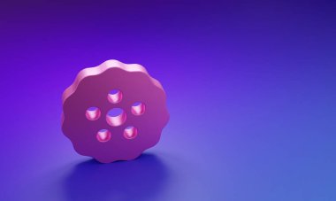 Mor-mavi arkaplanda izole edilmiş pembe dişli simgesi. Çarklı teçhizat ayarları. İşçi sembolü. Minimalizm kavramı. 3 Boyutlu resimleme.