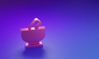 Mor-mavi arka planda izole edilmiş pembe havan ve tokmak ikonu. Minimalizm kavramı. 3 Boyutlu resimleme.