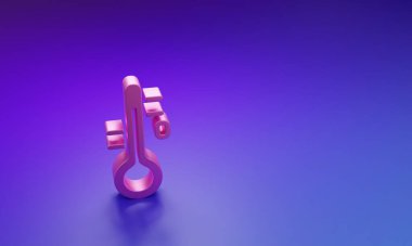 Pembe Sauna termometre simgesi mor-mavi arkaplanda izole edilmiş. Sauna ve banyo malzemeleri. Minimalizm kavramı. 3 Boyutlu resimleme.