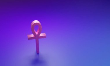 Mor-mavi arkaplanda Pembe Haç simgesi izole edildi. Minimalizm kavramı. 3 Boyutlu resimleme.