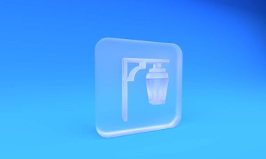 Buzlu cam Vintage sokak lambası ikonu mavi arka planda izole edilmiş. Kare buzlu cam düğme. 3 Boyutlu resimleme.