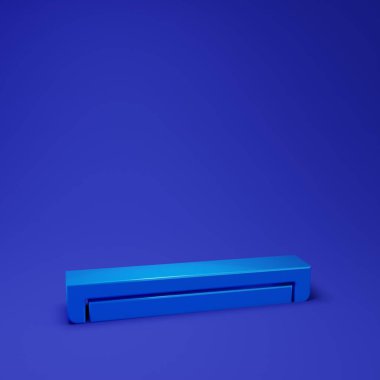 Mavi, uzun, parlak, floresan enerji tasarruflu lamba ikonu mavi arka planda izole edilmiş. Minimalizm kavramı. 3 Boyutlu resimleme.