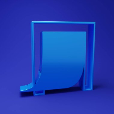 Mavi arka planda izole edilmiş evcil hayvan simgesi için mavi kapı. Minimalizm kavramı. 3 Boyutlu resimleme.