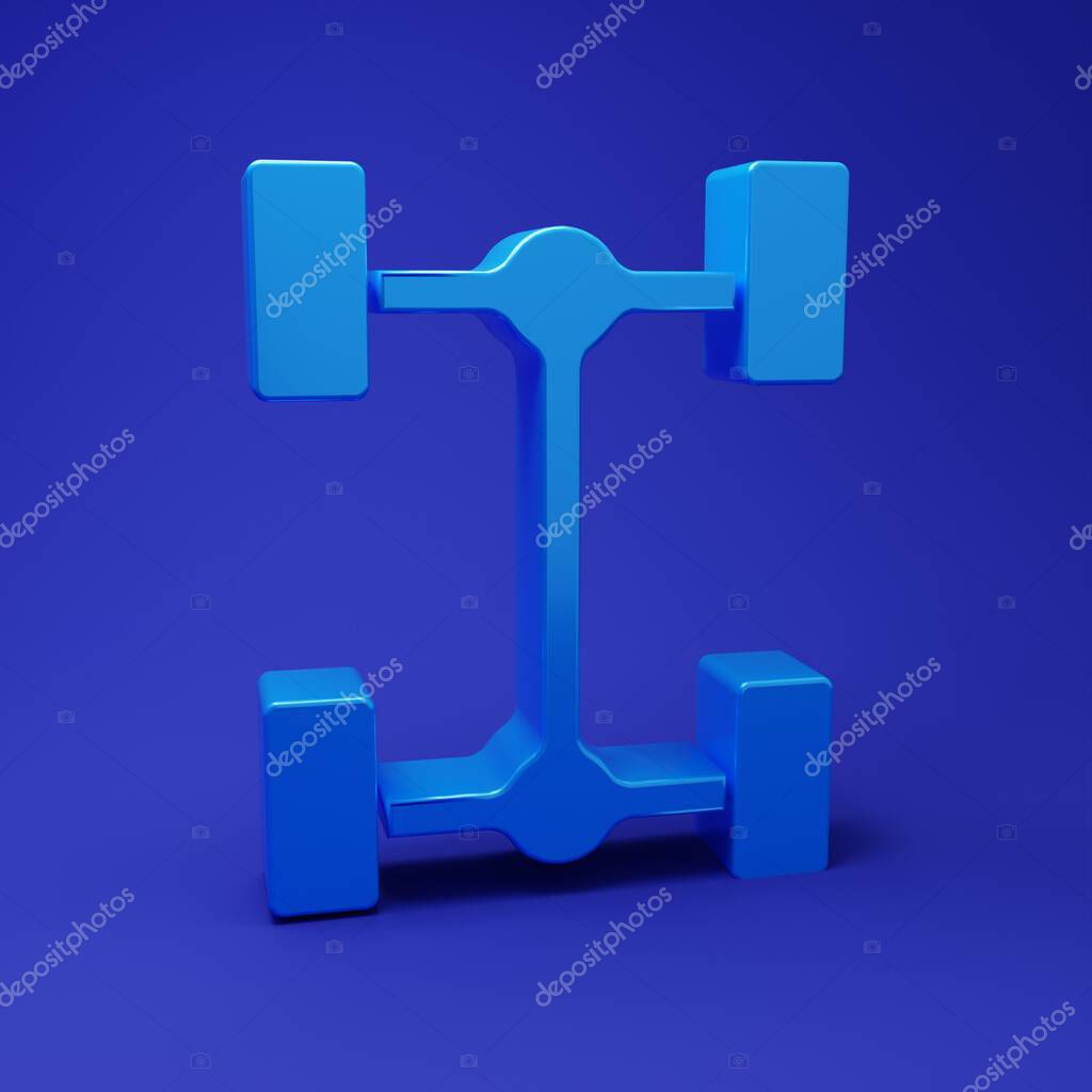 Blue Chassis car icon isolated on blue background. Minimalism concept. 3D render illustration.