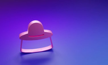 Mor-mavi arka planda izole edilmiş koruyucu şapka ikonuna sahip pembe arıcı. Özel koruyucu üniforma. Minimalizm kavramı. 3 Boyutlu resimleme.