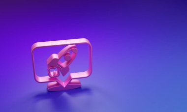 Pembe Roket gemisi simgesi mor-mavi arkaplanda izole edildi. Uzay yolculuğu. Minimalizm kavramı. 3 Boyutlu resimleme.