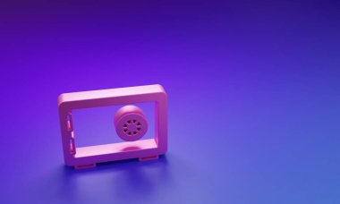 Mor-mavi arkaplanda izole edilmiş pembe kasa simgesi. Kapı, şifreli bir banka kasası. Güvenilir Veri Koruma. Minimalizm kavramı. 3 Boyutlu resimleme.