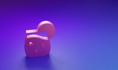 Mor-mavi arka planda izole edilmiş pembe kokteyl ve alkol ikonu. Minimalizm kavramı. 3 Boyutlu resimleme.