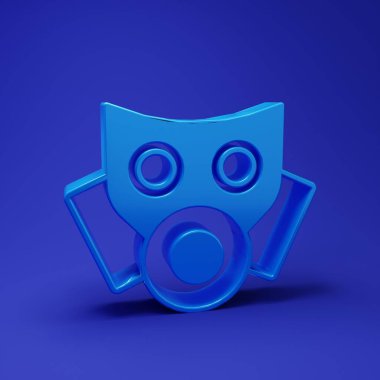 Mavi Gaz maskesi simgesi mavi arkaplanda izole edildi. Solunum cihazı işareti. Minimalizm kavramı. 3 Boyutlu resimleme.