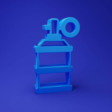 Mavi El duman bombası ikonu mavi arka planda izole edildi. Bomba patlaması. Minimalizm kavramı. 3 Boyutlu resimleme.