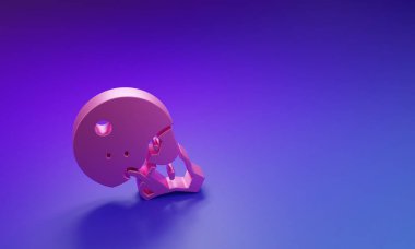 Pembe Modern kask ikonu mor-mavi arka planda izole edilmiş. Minimalizm kavramı. 3 Boyutlu resimleme.