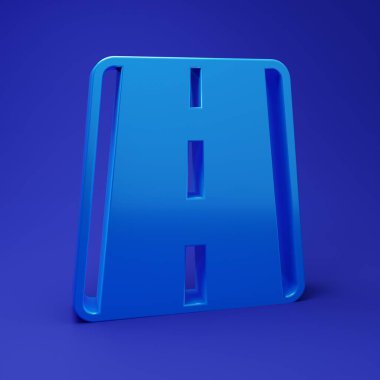 Mavi arka planda, kalkış ve iniş için Blue Airport pisti ikonu izole edildi. Minimalizm kavramı. 3 Boyutlu resimleme.