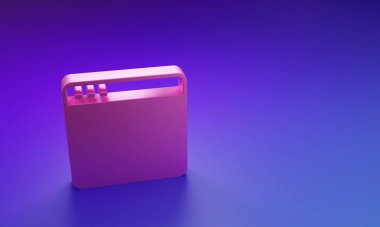 Mor-mavi arkaplanda izole edilmiş Pembe Tarayıcı pencere simgesi. Minimalizm kavramı. 3 Boyutlu resimleme.