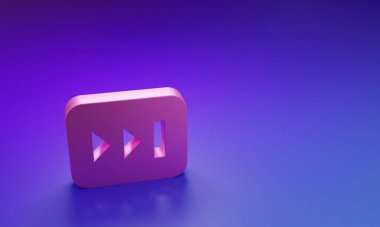Pembe Hızlı ileri simgesi mor-mavi arkaplanda izole edildi. Minimalizm kavramı. 3 Boyutlu resimleme.