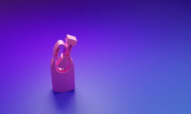 Mor-mavi arka planda izole edilmiş pembe tırnak manikür ikonu. Minimalizm kavramı. 3 Boyutlu resimleme.