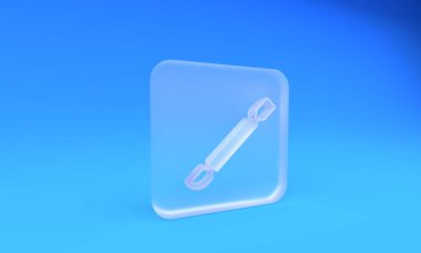 Buzlu cam tırnak macunu ikonu mavi arka planda izole edilmiş. Manikür için bir araç. Kare buzlu cam düğme. 3 Boyutlu resimleme.