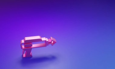 Mor-mavi arka planda izole edilmiş pembe balıkçı zıpkını ikonu. Suyun altında balık yakalamak için balıkçılık üreticileri. Su altı ekipmanları. Minimalizm kavramı. 3 Boyutlu resimleme.