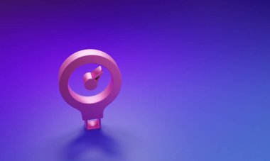 Pembe Ölçek simgesi mor-mavi arkaplanda izole edildi. Memnuniyet, sıcaklık, manometre, risk, değerlendirme, performans, hız taktik ölçer. Minimalizm kavramı. 3 Boyutlu resimleme.