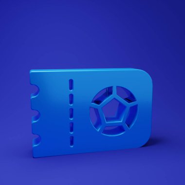 Mavi Futbol ya da futbol bileti ikonu mavi arka planda izole edilmiş. Minimalizm kavramı. 3 Boyutlu resimleme.