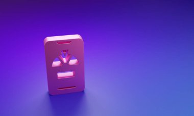 Telefon ikonundaki pembe şanslı tekerlek mor-mavi arka planda izole edilmiş. Minimalizm kavramı. 3 Boyutlu resimleme.