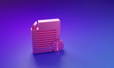 Mor-mavi arkaplanda Pembe Gönderme dosya simgesi izole edildi. Dosya belgesi sembolü. Belge oku. Minimalizm kavramı. 3 Boyutlu resimleme.
