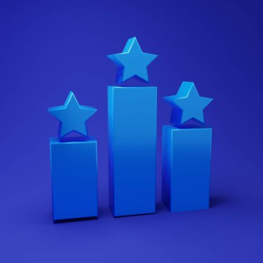 Mavi Sıralı Yıldız simgesi mavi arkaplanda izole edildi. Yıldız değerlendirme sistemi. Favori, en iyi derecelendirme, ödül sembolü. Minimalizm kavramı. 3 Boyutlu resimleme.
