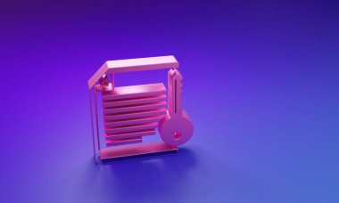 Pink Smart sözleşme simgesi mor-mavi arka planda izole edildi. Engelleme teknolojisi, kripto para madenciliği, bitcoin, altsikkeler, dijital para piyasası. Minimalizm kavramı. 3 Boyutlu resimleme.