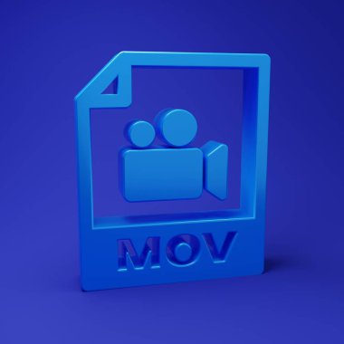 Mavi MOV dosya dökümanı. Mavi arkaplanda mov simgesi indir. MOV dosya sembolü. Ses ve video koleksiyonu. Minimalizm kavramı. 3 Boyutlu resimleme.