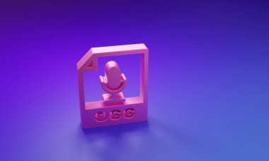 Pembe OGG dosya dökümanı. Ogg düğmesi simgesi mor-mavi arkaplanda izole edildi. OGG dosya sembolü. Minimalizm kavramı. 3 Boyutlu resimleme.