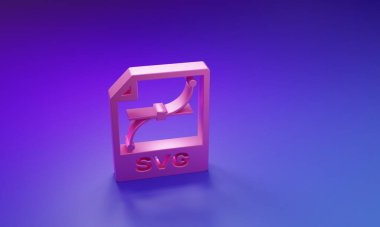 Pembe SVG dosya belgesi. Mor-mavi arkaplanda svg düğmesi simgesi indir. SVG dosya simgesi. Minimalizm kavramı. 3 Boyutlu resimleme.