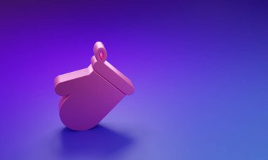 Pembe fırın eldiveni ikonu mor-mavi arkaplanda izole edilmiş. Mutfak tutacağı işareti. Yemek eldiveni. Minimalizm kavramı. 3 Boyutlu resimleme.