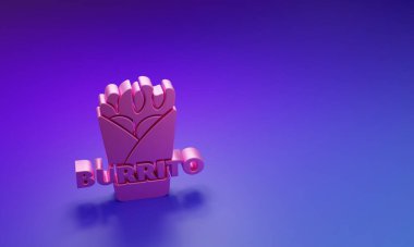 Mor-mavi arkaplanda izole edilmiş pembe burrito simgesi. Geleneksel Meksika fast food 'u. Minimalizm kavramı. 3 Boyutlu resimleme.