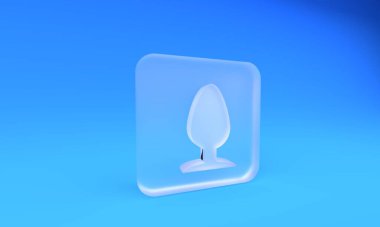 Frosted glass Anal plug icon isolated on blue background. Butt plug sign. Fetish accessory. Sex toy for men and woman. Square frosted glass button. 3D render illustration.