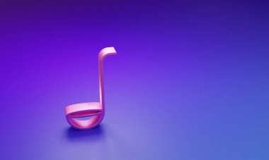 Pembe Mutfak kepçesi simgesi mor-mavi arkaplanda izole edilmiş. Mutfak aletleri. Çatal kaşık tabelası. Minimalizm kavramı. 3 Boyutlu resimleme.