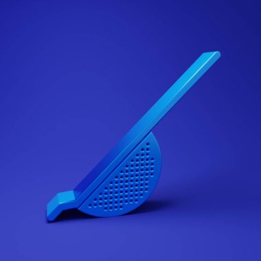 Mavi Mutfak süzgeç simgesi mavi arkaplanda izole edilmiş. Mutfak aletleri. Çatal bıçak seti. Minimalizm kavramı. 3 Boyutlu resimleme.