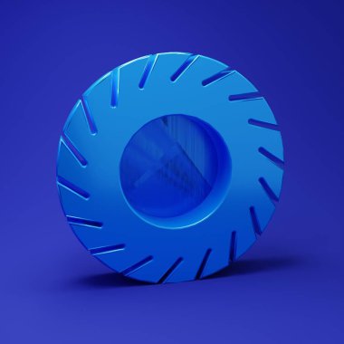 Mavi araba lastiği ikonu mavi arka planda izole edildi. Minimalizm kavramı. 3 Boyutlu resimleme.