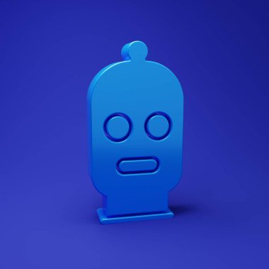 Mavi kar maskesi simgesi mavi arkaplanda izole edilmiş. Kış sporları için bir parça kıyafet ya da bir suçlu ya da hırsız için bir maske. Minimalizm kavramı. 3 Boyutlu resimleme.