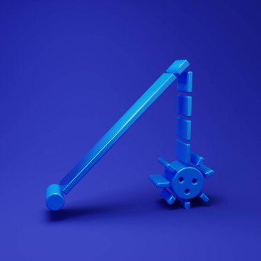 Mavi ortaçağ zincirlenmiş top ikonu mavi arka planda izole edilmiş. Ortaçağ silahı. Minimalizm kavramı. 3 Boyutlu resimleme.