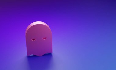 Pembe İnfaz Maskesi simgesi mor-mavi arkaplanda izole edildi. Cellat, işkenceci, uygulayıcı, işkenceci, kasap, cellat ikonu. Minimalizm kavramı. 3 Boyutlu resimleme.