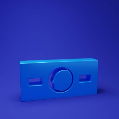 Mavi kağıt para nakit ikonu mavi arka planda izole. Para desteleri. Para birimi. Minimalizm kavramı. 3 Boyutlu resimleme.