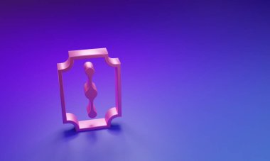 Mor-mavi arka planda izole edilmiş pembe bıçaklı jilet ikonu. Minimalizm kavramı. 3 Boyutlu resimleme.