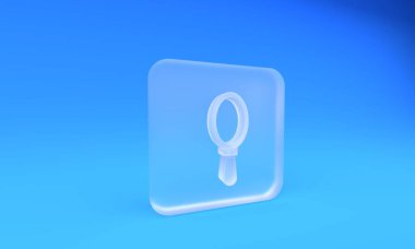 Buzlu cam el ayna ikonu mavi arkaplanda izole edilmiş. Kare buzlu cam düğme. 3 Boyutlu resimleme.