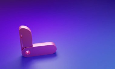 Pembe İsviçre çakısı ikonu mor-mavi arka planda izole edilmiş. Çoklu alet, çok amaçlı çakı. Çok fonksiyonlu bir alet. Minimalizm kavramı. 3 Boyutlu resimleme.